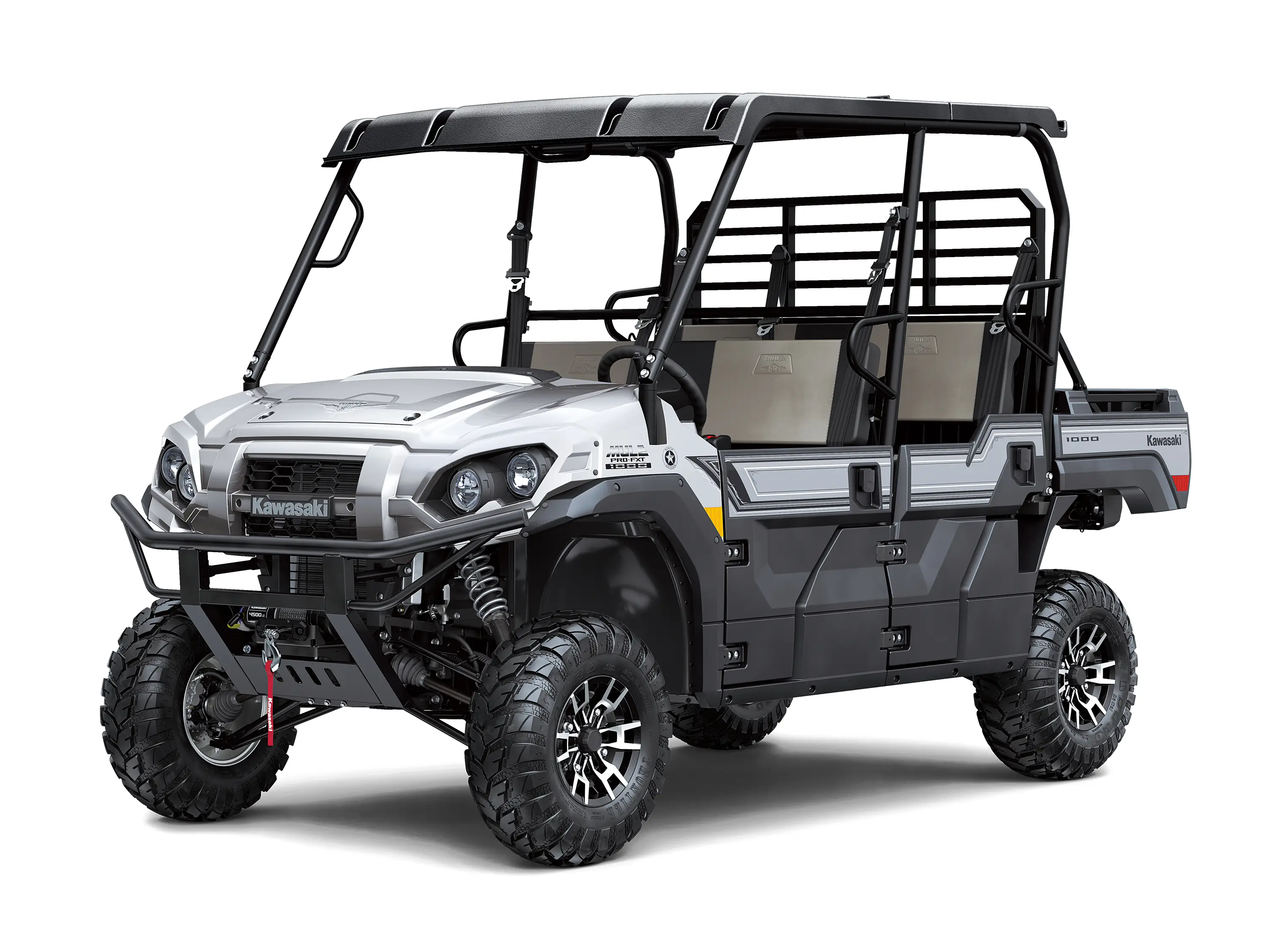 Front three-quarter view of a silver side x side staged in a white studio background.