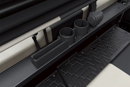Detail view of rear seat cup holders of a side x side. opens in a new window