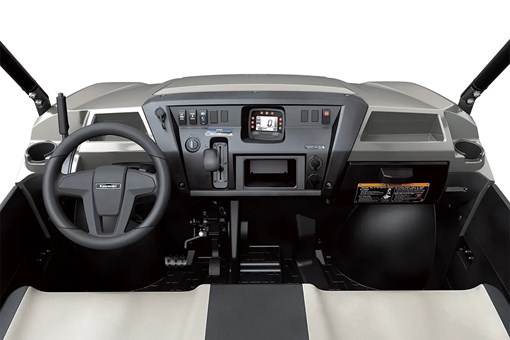 Detail view of the dashboard of a side x side staged in a white studio background. opens in a new window