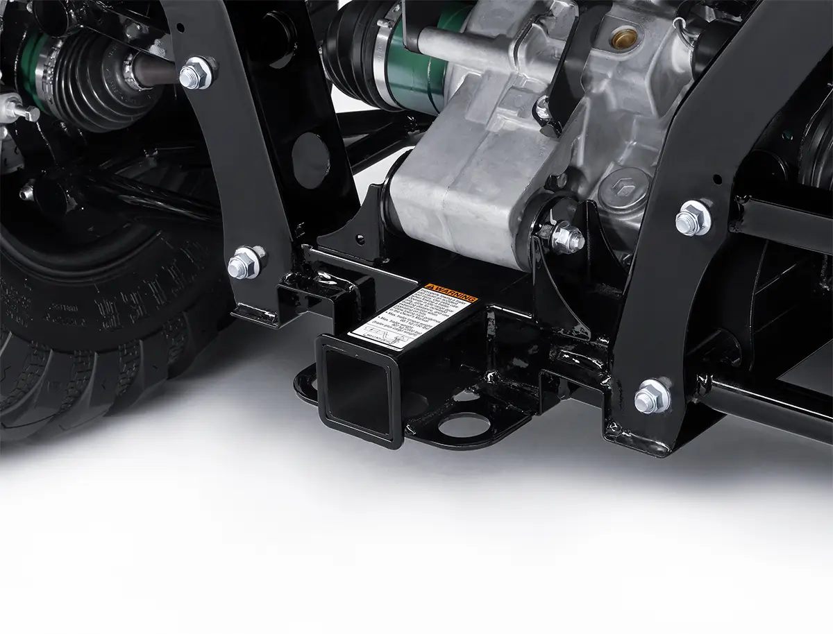Detail photo of a 2-in hitch receiver on a side x side staged in a white studio background.