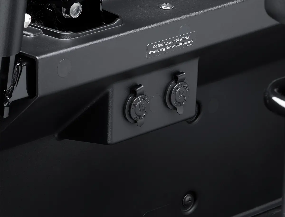 Detail view of dual DC outlets in a side x side.