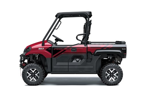 Left side view of a red side x side staged in a white studio background. opens in a new window
