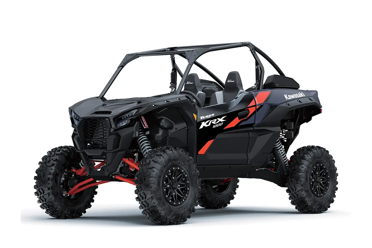 Three-quarter front angle of a black side x side staged in a white studio background.