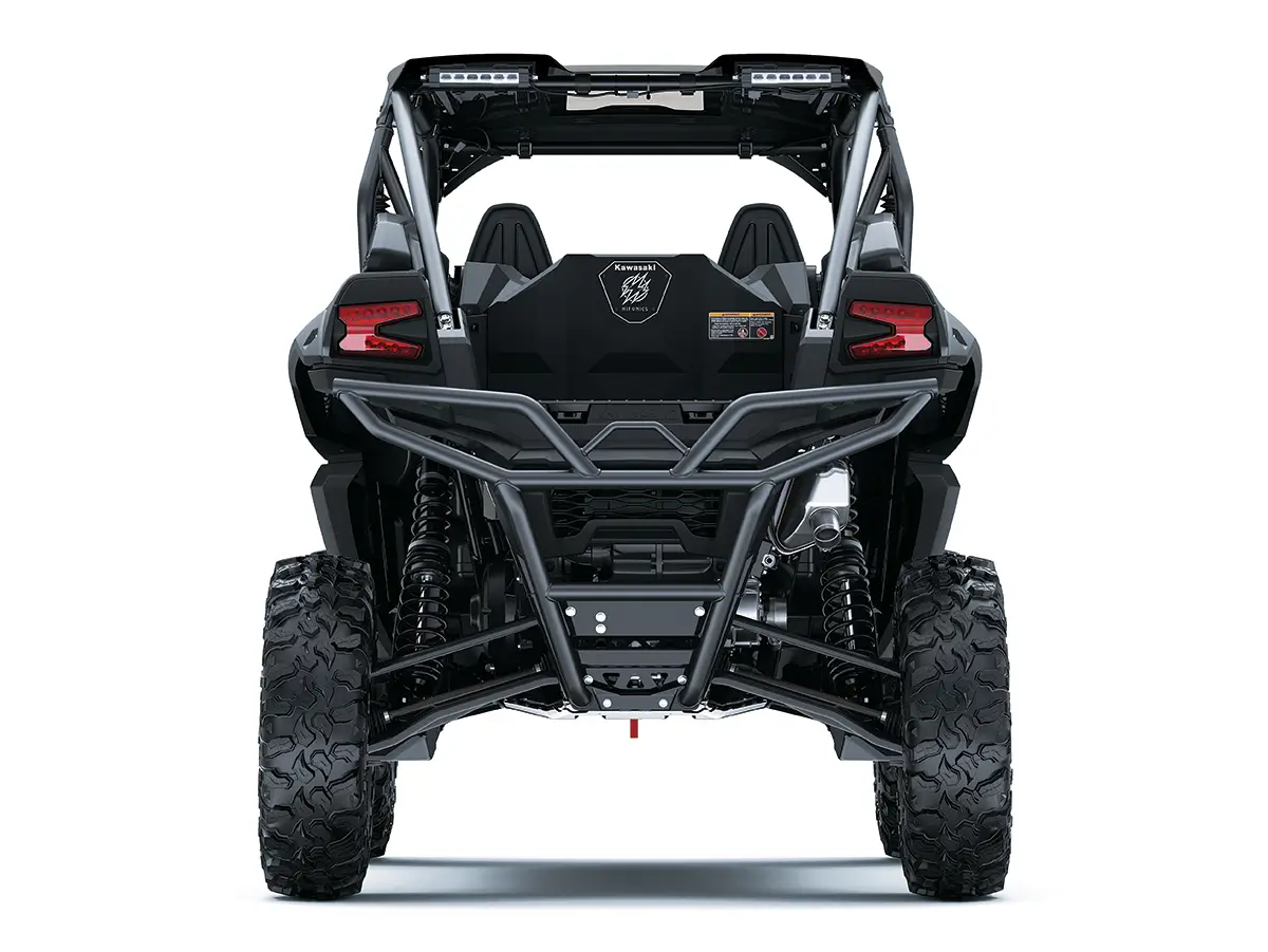 Rear angle of a side x side staged in a white studio background.