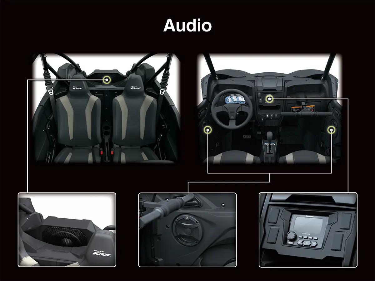 Graphic treatment showing the audio system of a side x side.