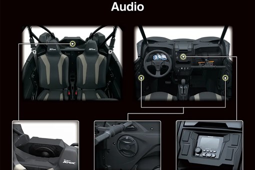 Graphic treatment showing the audio system of a side x side. opens in a new window