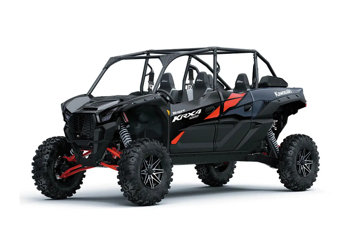 Three-quarter front angle of a black side x side staged in a white studio background.