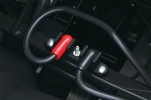 Close-up view of the battery terminal of a side x side. opens in a new window
