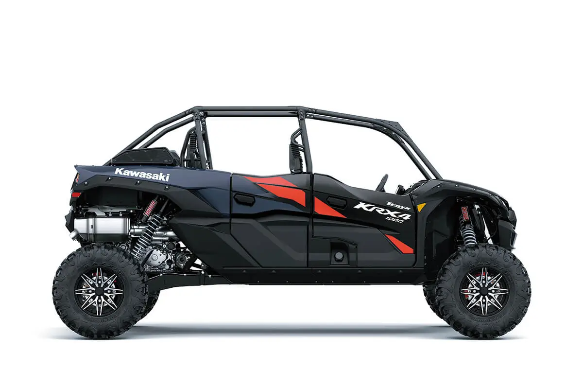 Side angle of a black side x side staged in a white studio background.