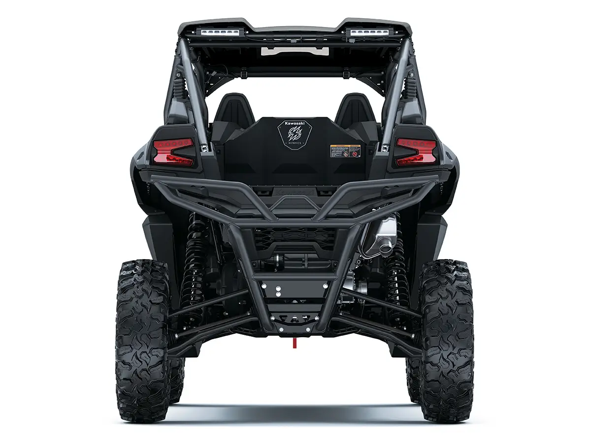Rear angle of a side x side staged in a white studio background.