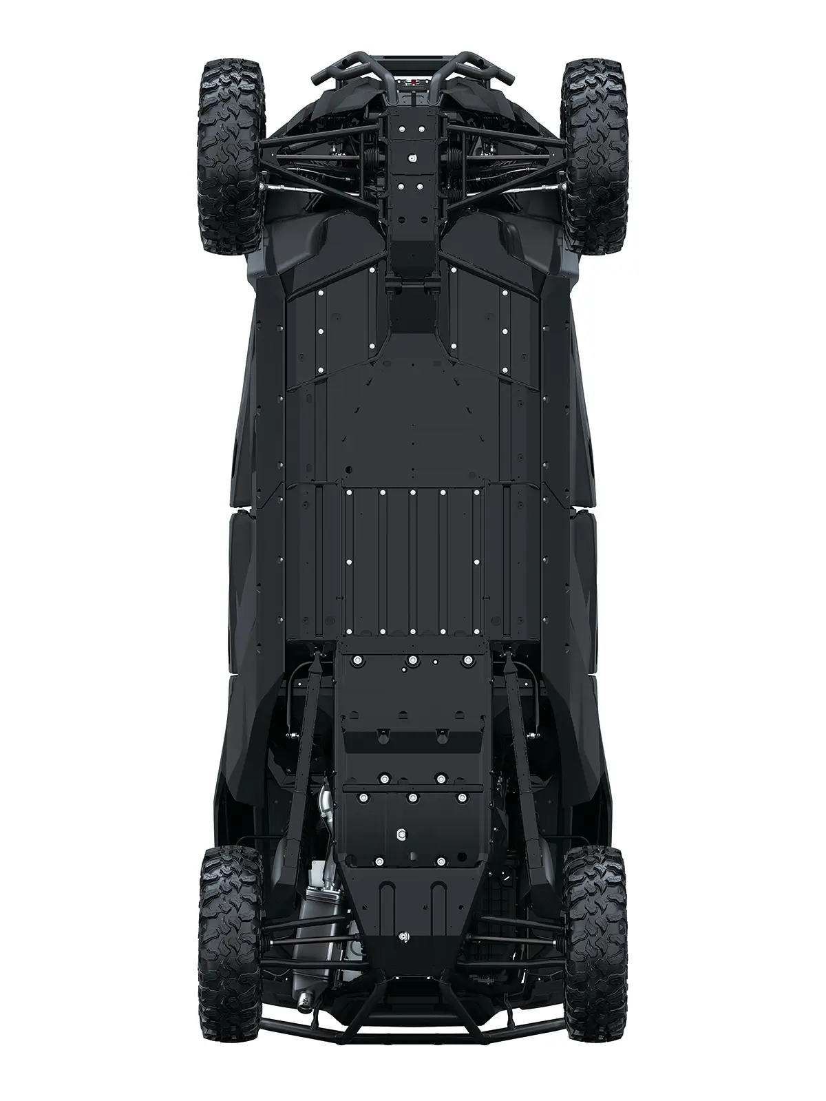 Bottom view of a side x side staged in a white studio background.