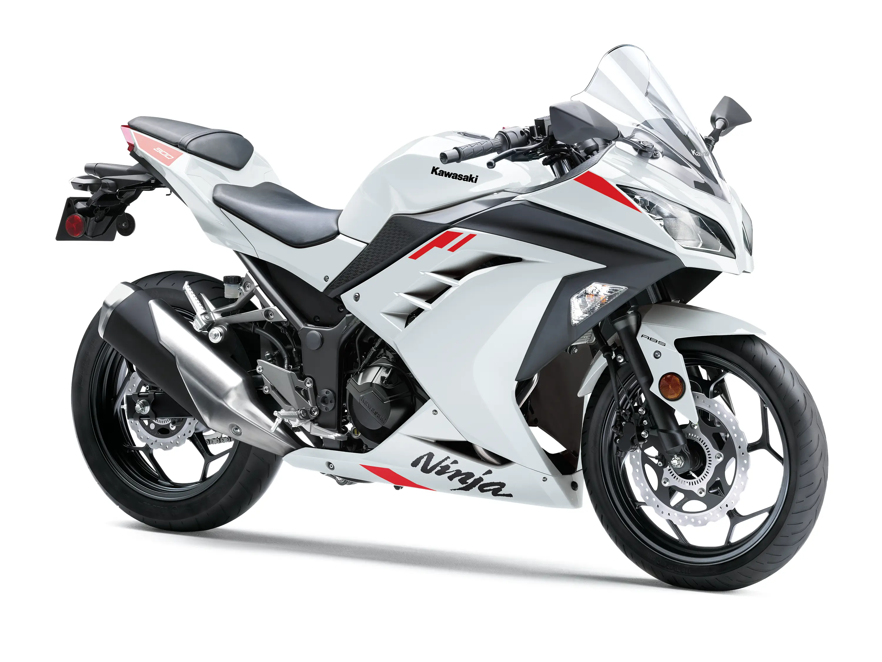 Three-quarter front angle of a motorcycle staged in a white studio background.