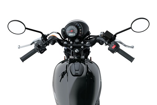 Rider POV of a motorcycle staged in a white studio background. opens in a new window
