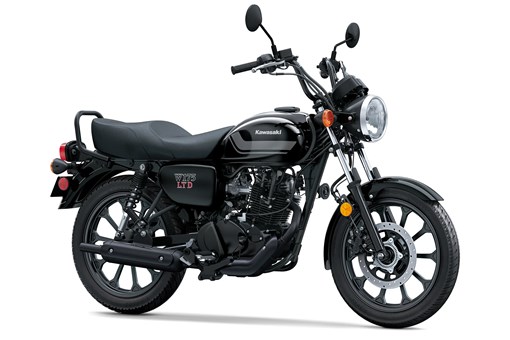 Three-quarter front angle of a motorcycle staged in a white studio background. opens in a new window