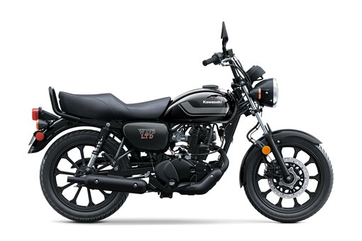 Profile angle of a motorcycle staged in a white studio background. opens in a new window