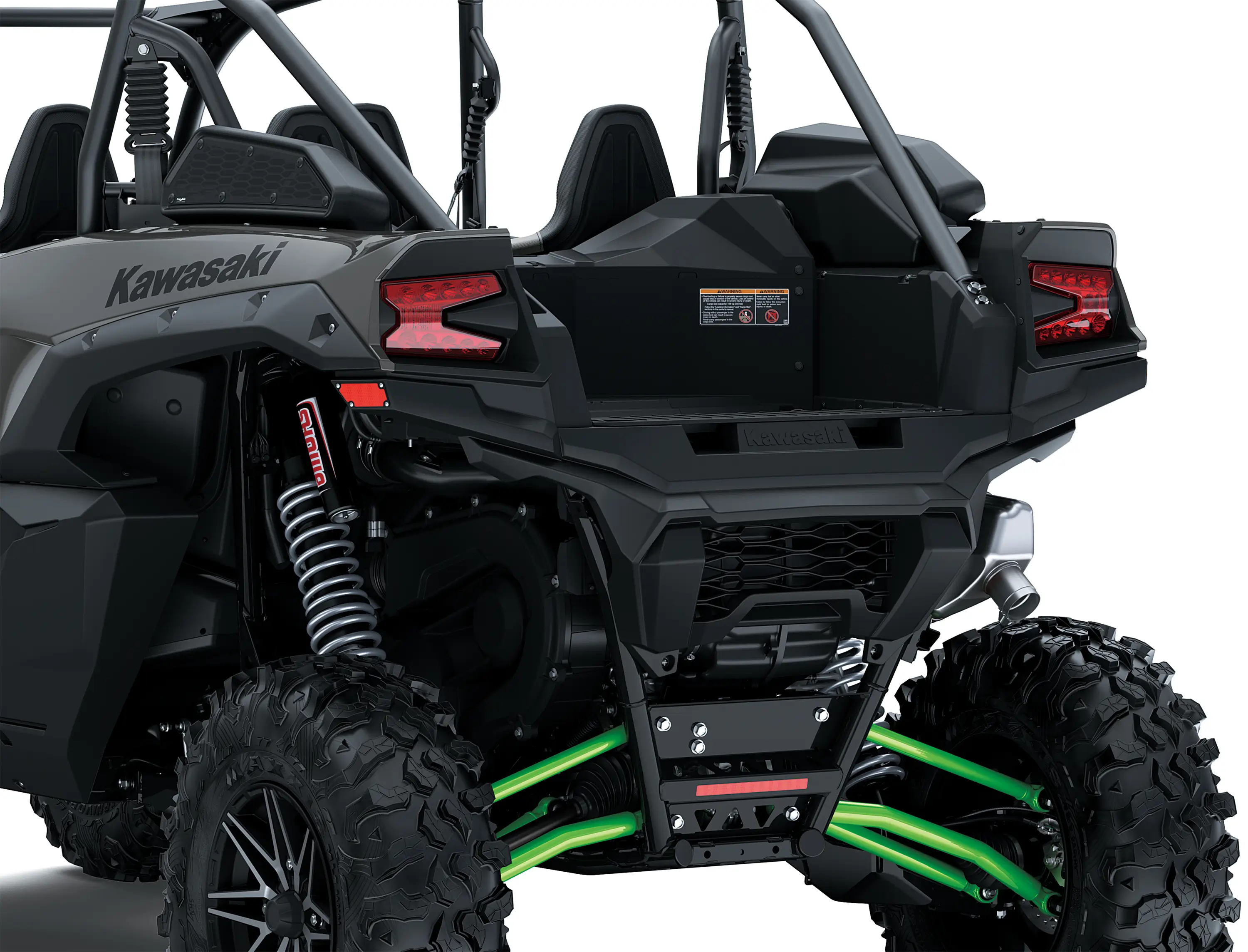 Close-up three-quarter rear angle of a side x side staged in a white studio background.