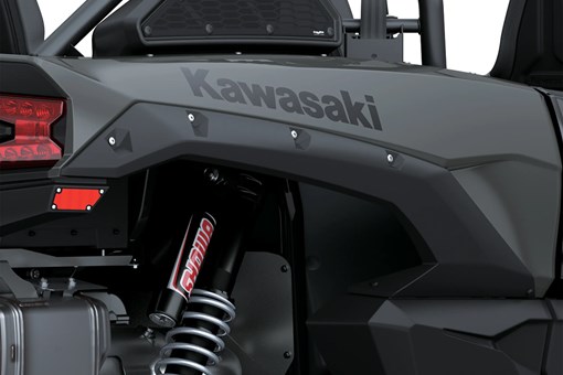 Close-up of the rear bodywork of a side x side staged in a white studio background. opens in a new window