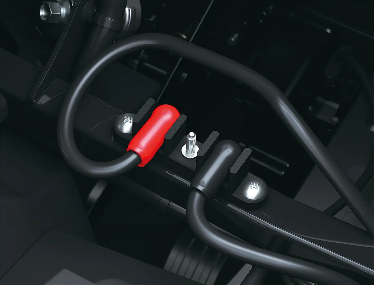 Close-up of electrical wiring of a side x side.