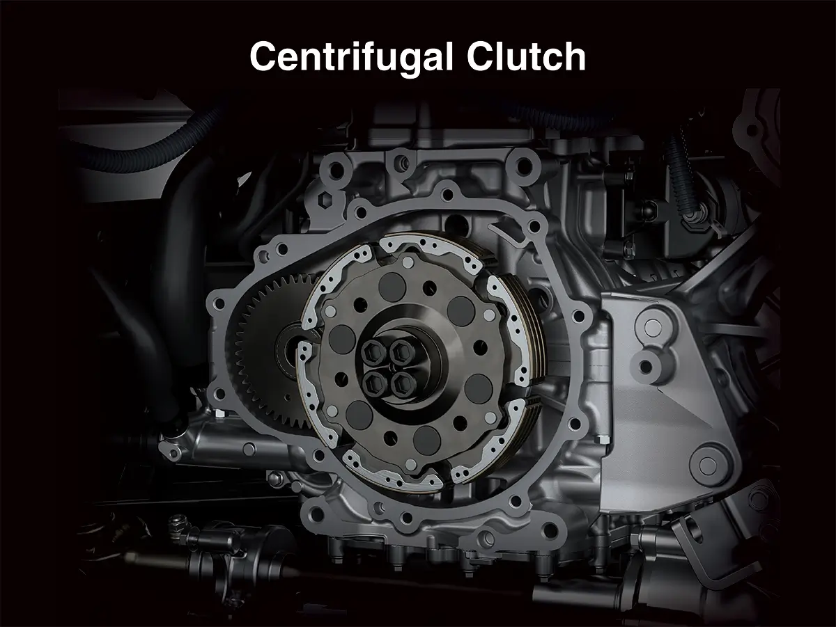 Close-up of the centrifugal clutch of a side x side.