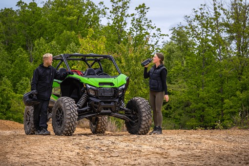 Front angle of a side x side parked off-road. opens in a new window