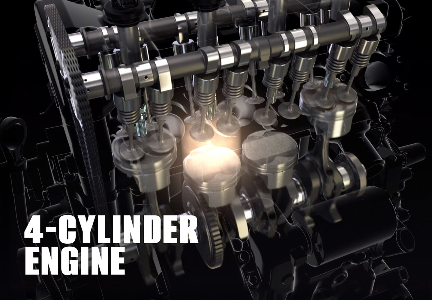 Closeup of a 4-cylinder engine
